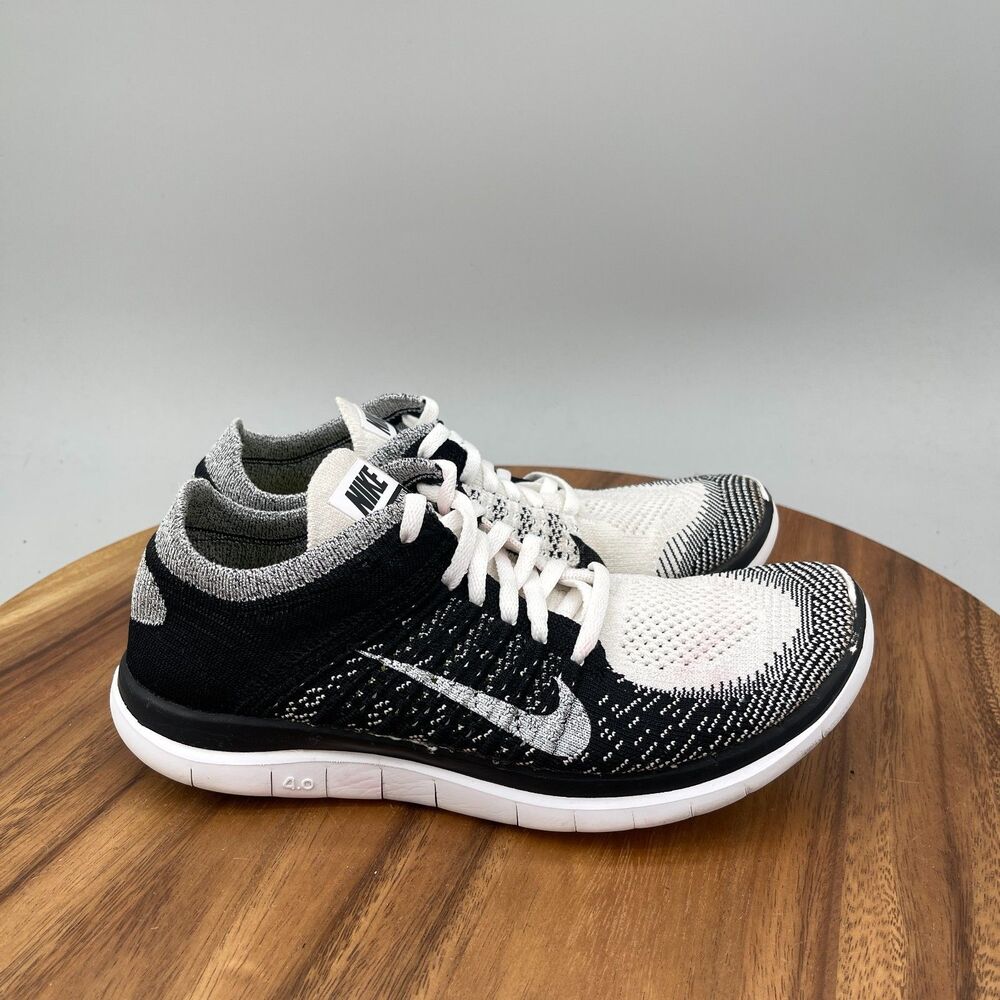 Nike Free 4.0 Flyknit Shoes Womens Size 7.5 Black White Running Comfort Walking